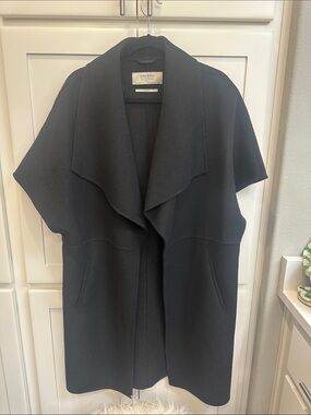 Zara Black Short-Sleeve Wool Blend Coat